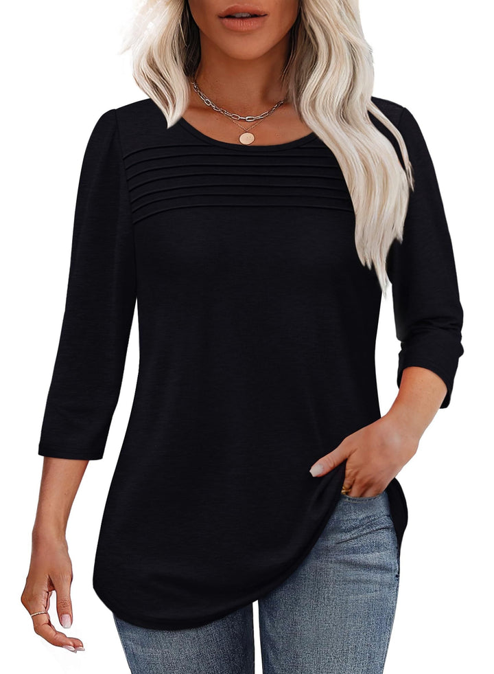 Theophanie | Pleated Scoop Neck Three-Quarter Sleeve Top - product image 8