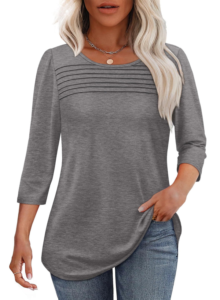 Theophanie | Pleated Scoop Neck Three-Quarter Sleeve Top - product image 9