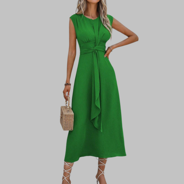 Nanna sleeveless belted a-line midi dress, front view