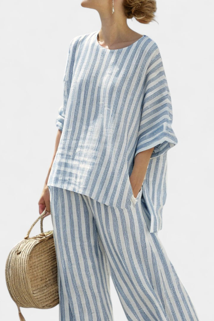 Domitilla | Striped Short Sleeve Wide Leg Pants Set - product image 2