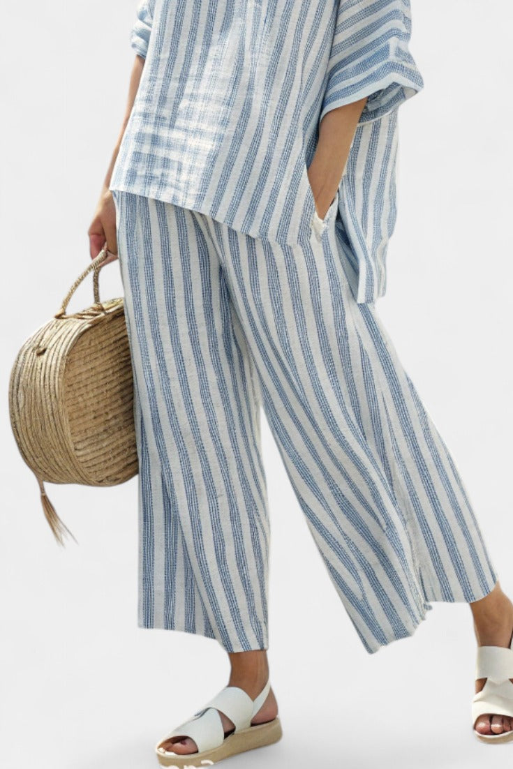 Domitilla | Striped Short Sleeve Wide Leg Pants Set - product image 3