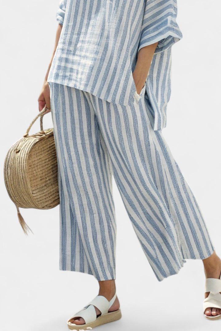 Domitilla | Striped Short Sleeve Wide Leg Pants Set - product image 3