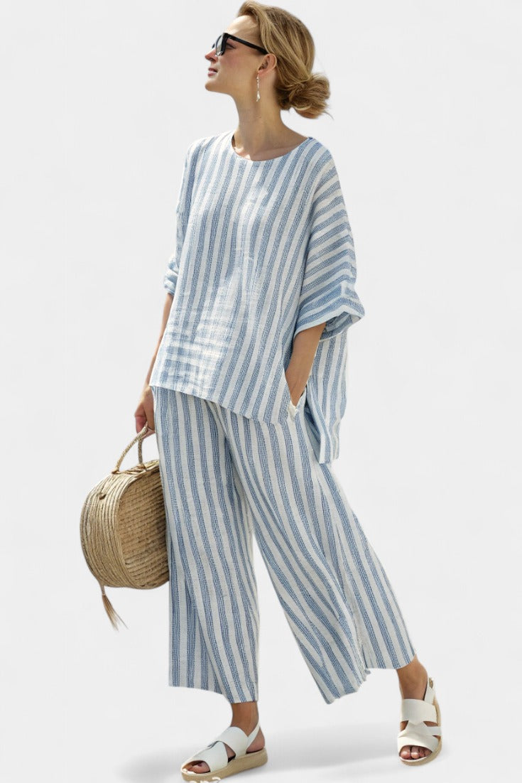 Domitilla | Striped Short Sleeve Wide Leg Pants Set - product image 4