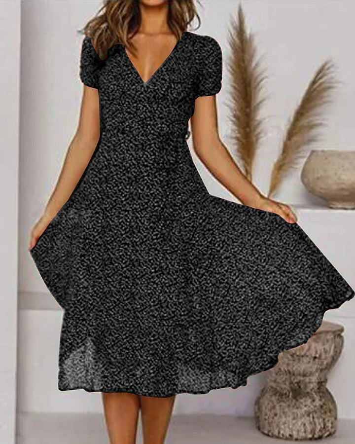 Rosamund | V-Neck Puff Sleeve Fit and Flare Midi Dress - product image 1