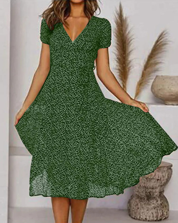 Rosamund | V-Neck Puff Sleeve Fit and Flare Midi Dress - product image 3
