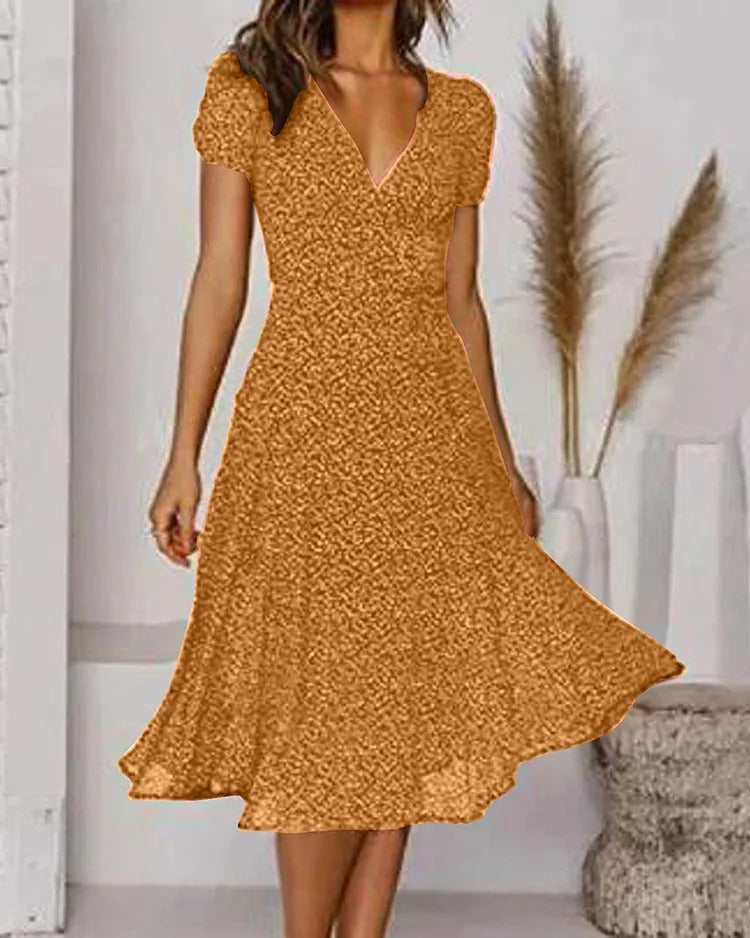 Rosamund | V-Neck Puff Sleeve Fit and Flare Midi Dress - product image 4