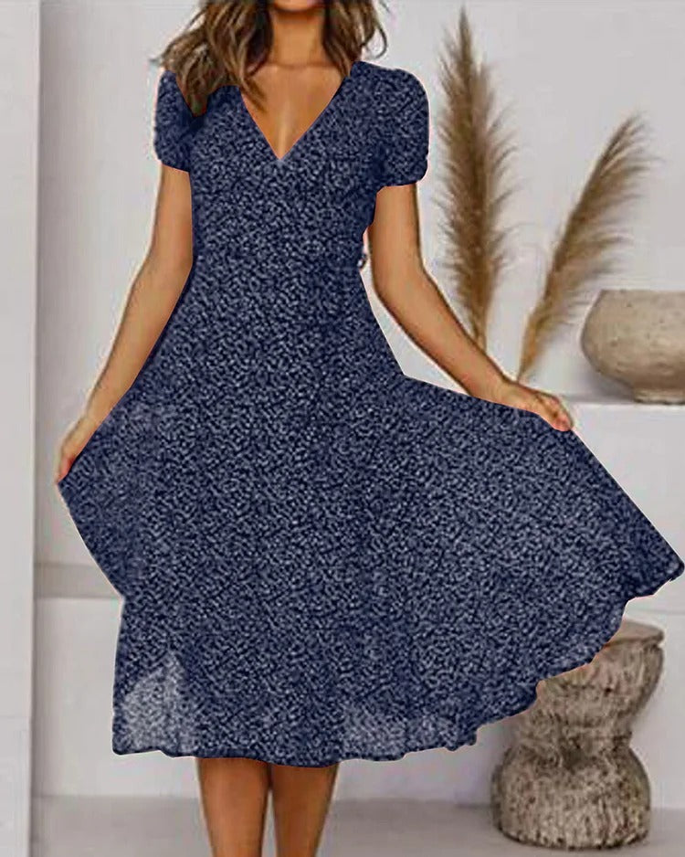 Rosamund | V-Neck Puff Sleeve Fit and Flare Midi Dress - product image 5