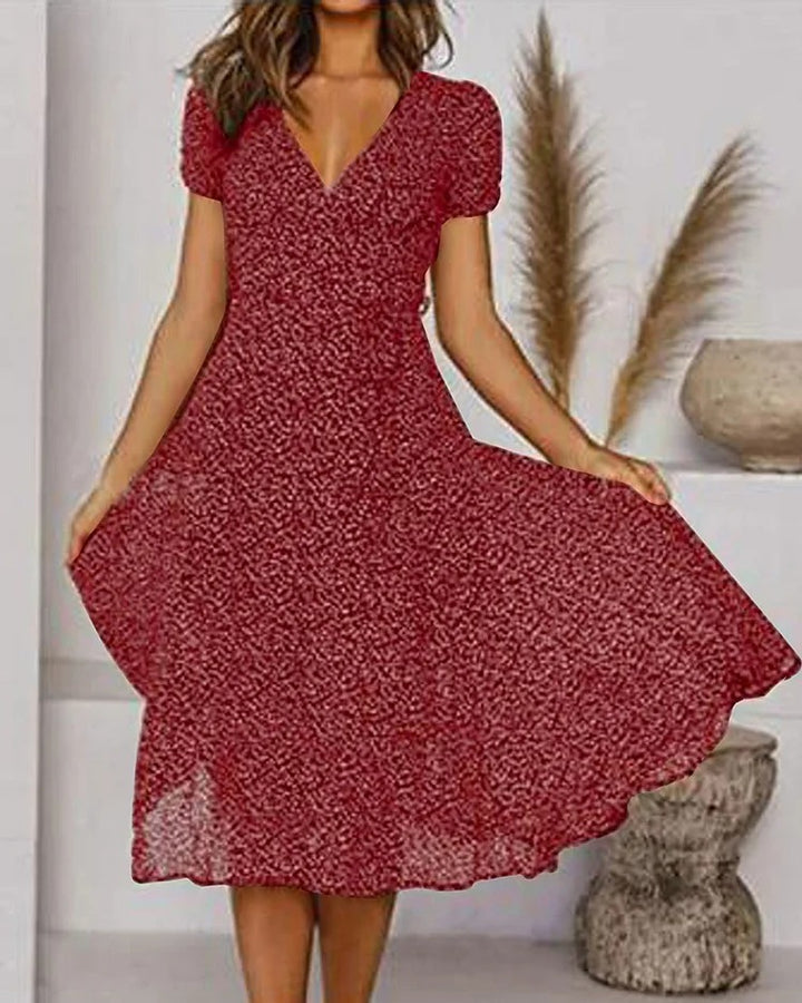Rosamund | V-Neck Puff Sleeve Fit and Flare Midi Dress - product image 6