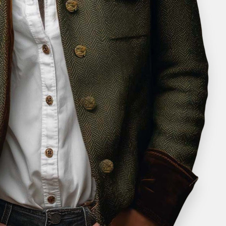 Amelia herringbone button front structured jacket, alternate view