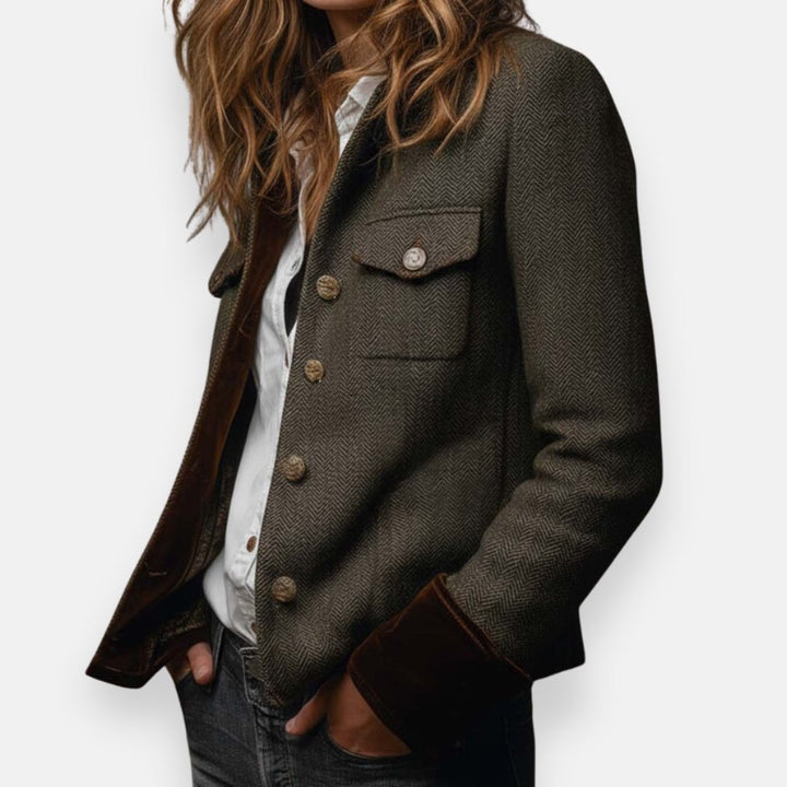 Amelia herringbone button front structured jacket, alternate view
