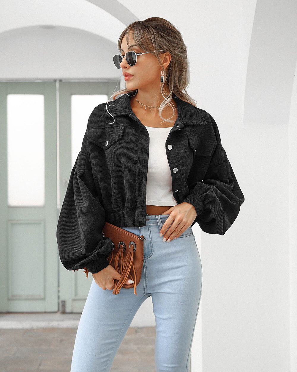 Anika cropped button down jacket, alternate view
