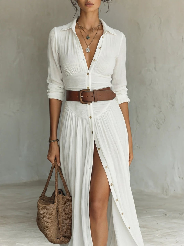 Anneke boho button front belted maxi shirt dress, alternate view