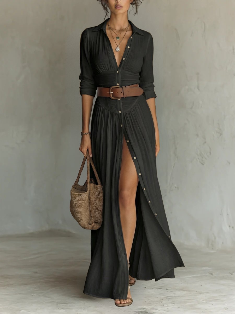 Anneke boho button front belted maxi shirt dress, alternate view