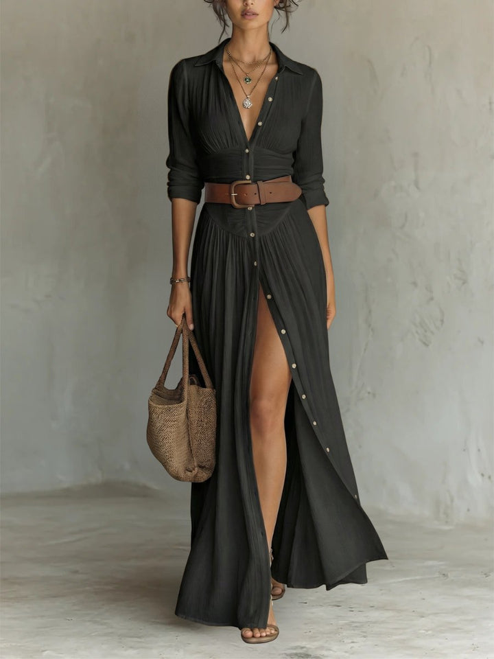 Anneke boho button front belted maxi shirt dress, alternate view