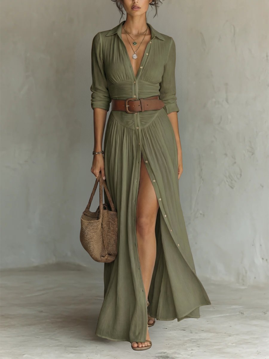 Anneke boho button front belted maxi shirt dress, alternate view