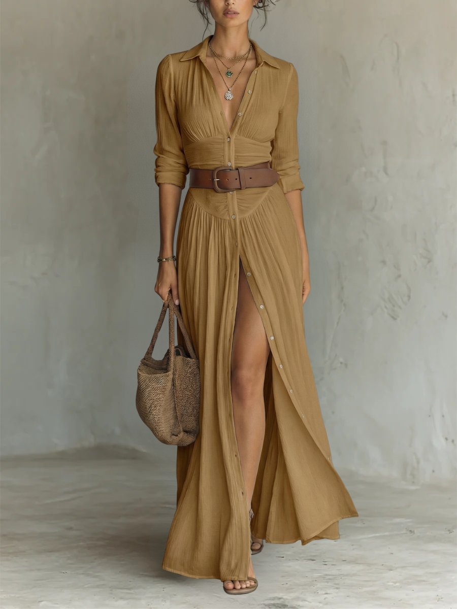 Anneke boho button front belted maxi shirt dress, alternate view