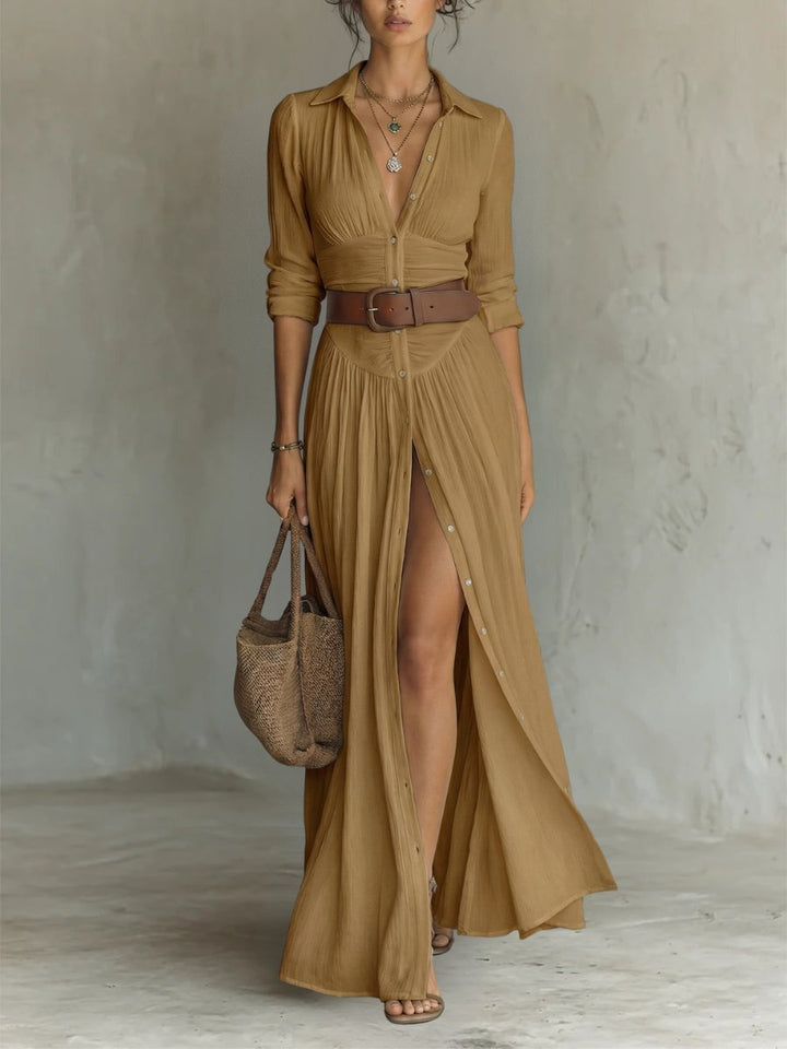 Anneke boho button front belted maxi shirt dress, alternate view
