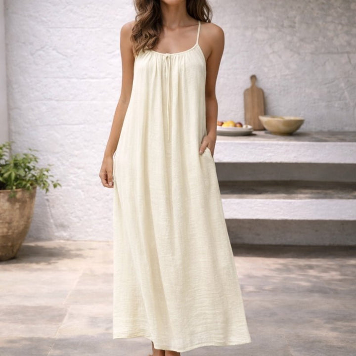 Apolline spaghetti strap flowy linen maxi dress with pockets, alternate view