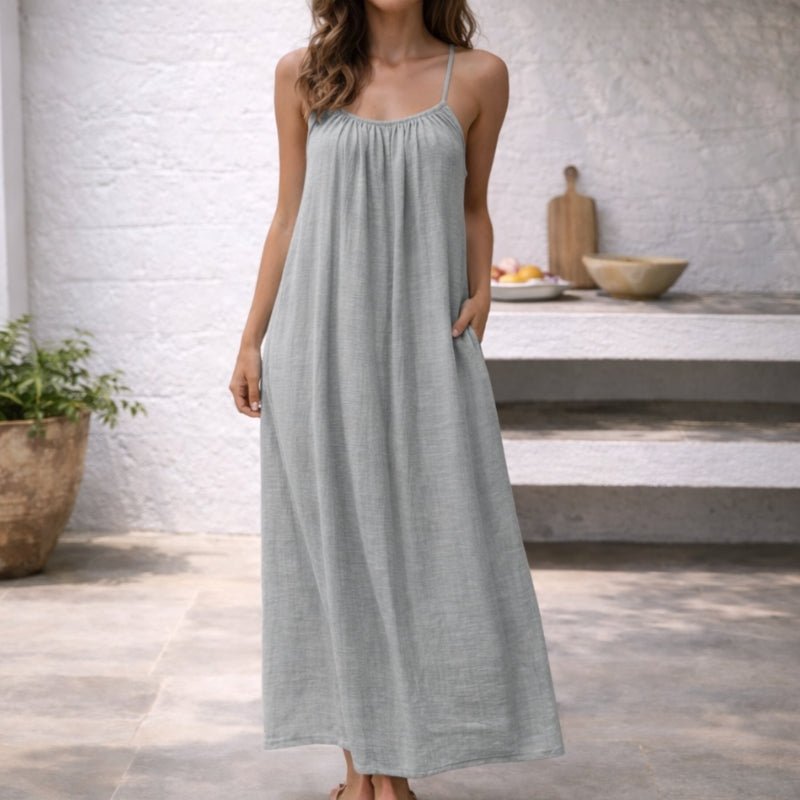 Apolline spaghetti strap flowy linen maxi dress with pockets, alternate view