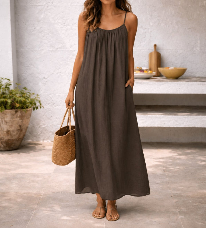 Apolline spaghetti strap flowy linen maxi dress with pockets, alternate view