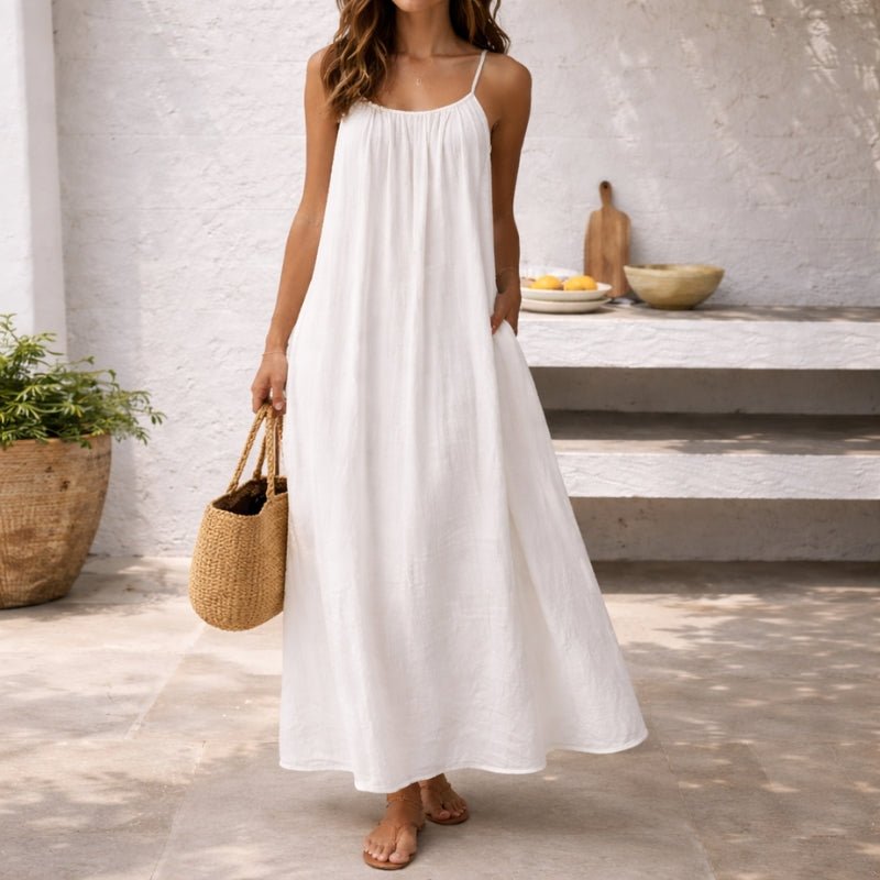 Apolline spaghetti strap flowy linen maxi dress with pockets, alternate view