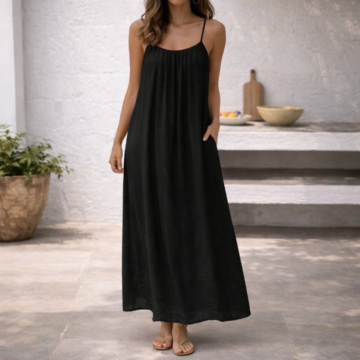 Apolline spaghetti strap flowy linen maxi dress with pockets, alternate view