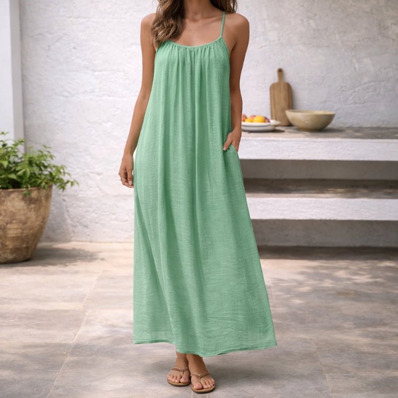 Apolline spaghetti strap flowy linen maxi dress with pockets, alternate view
