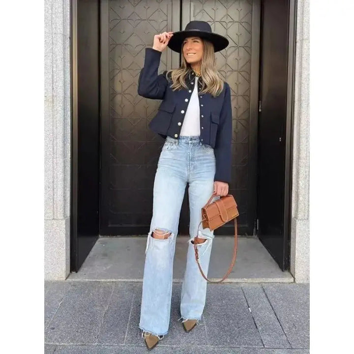 Aria cropped bomber jacket button up, alternate view