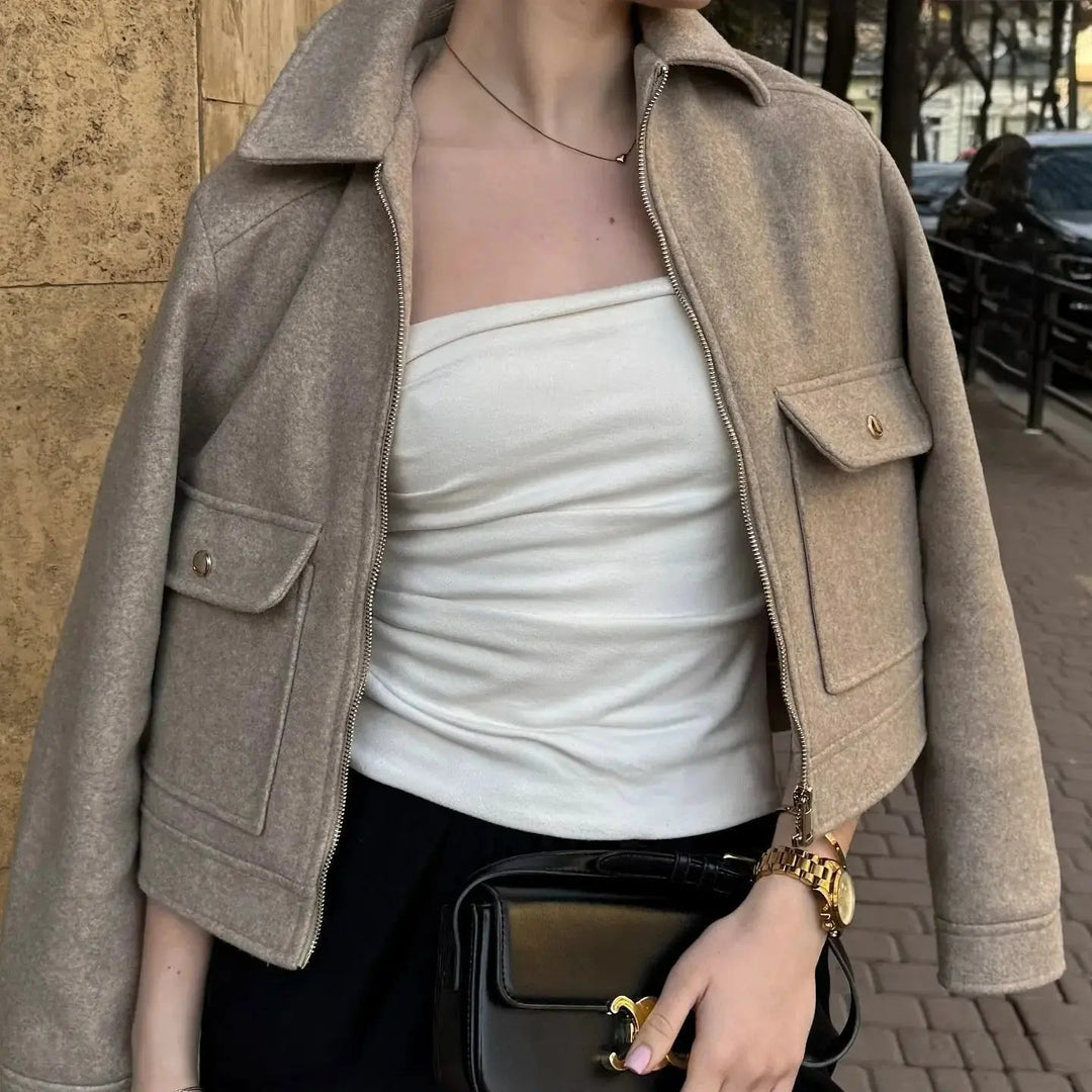 Astrid bomber jacket short zip front ribbed cuffs, alternate view