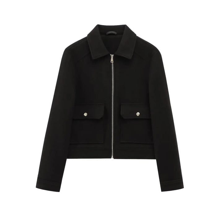 Astrid bomber jacket short zip front ribbed cuffs, alternate view