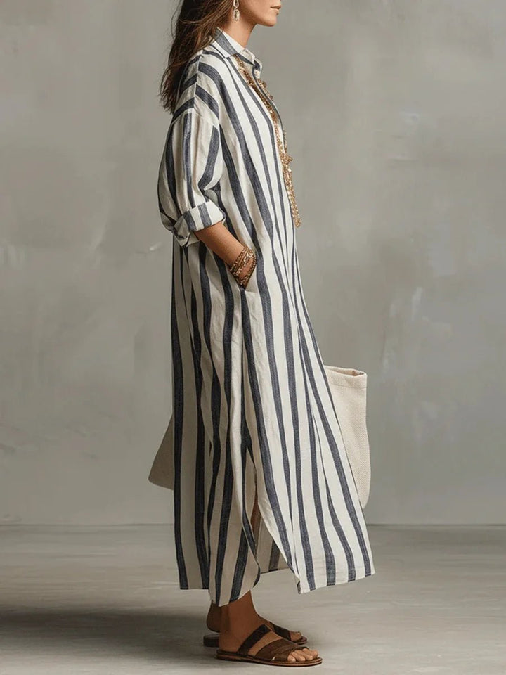 Eleanor oversized linen striped shirt maxi dress, alternate view