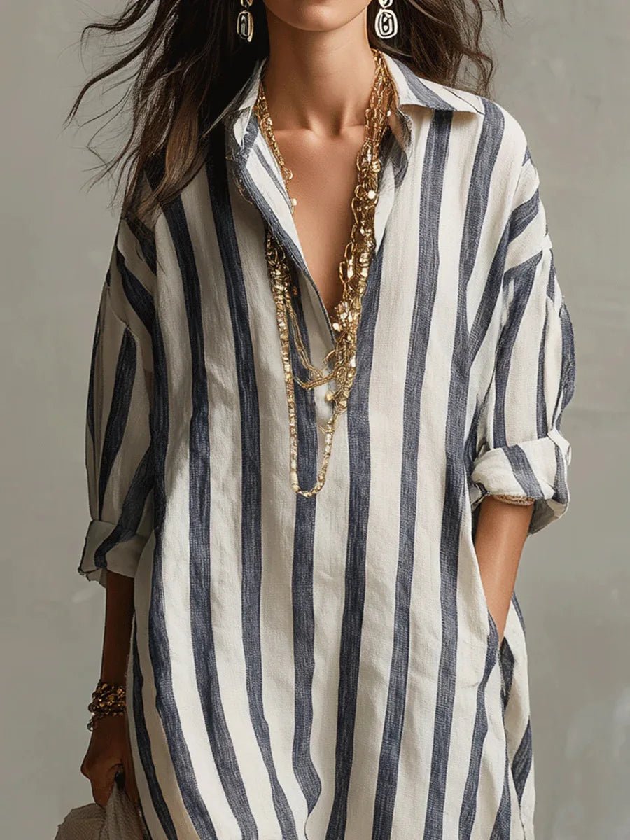 Eleanor oversized linen striped shirt maxi dress, alternate view