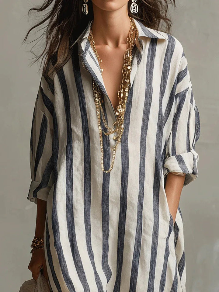 Eleanor oversized linen striped shirt maxi dress, alternate view