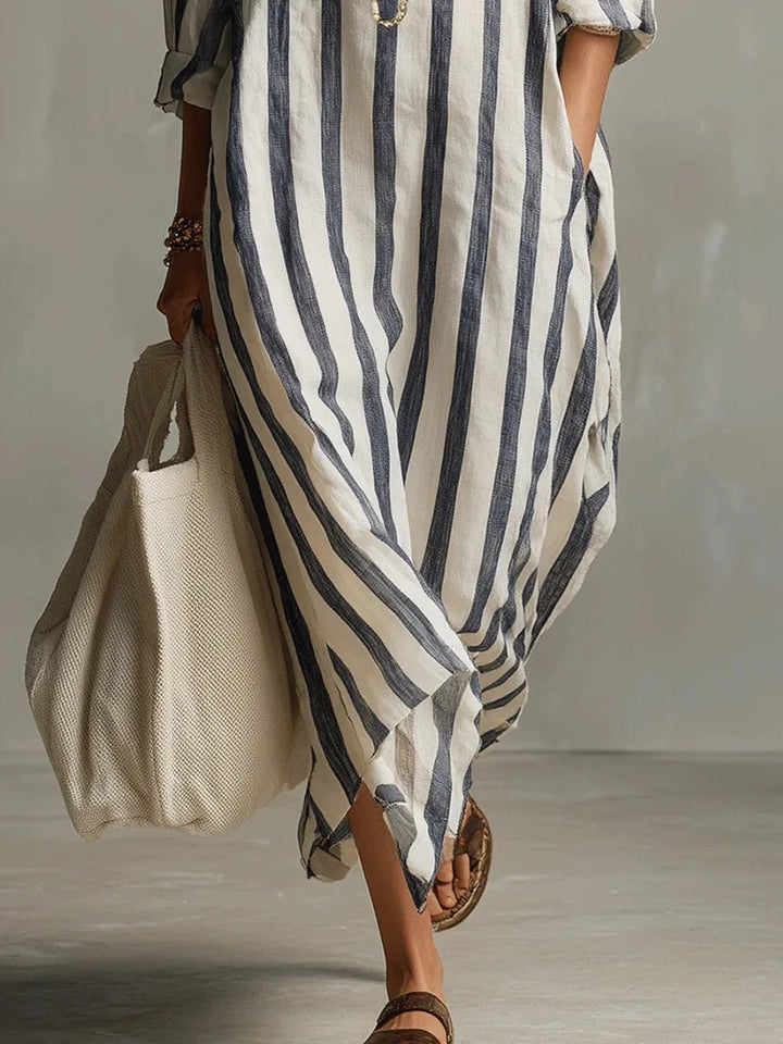Eleanor oversized linen striped shirt maxi dress, alternate view