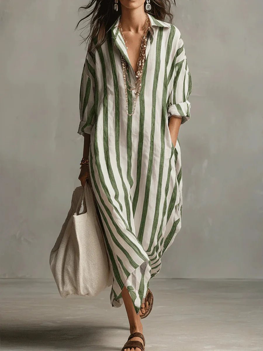Eleanor oversized linen striped shirt maxi dress, alternate view