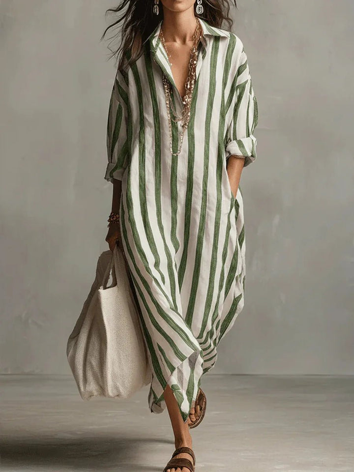 Eleanor oversized linen striped shirt maxi dress, alternate view