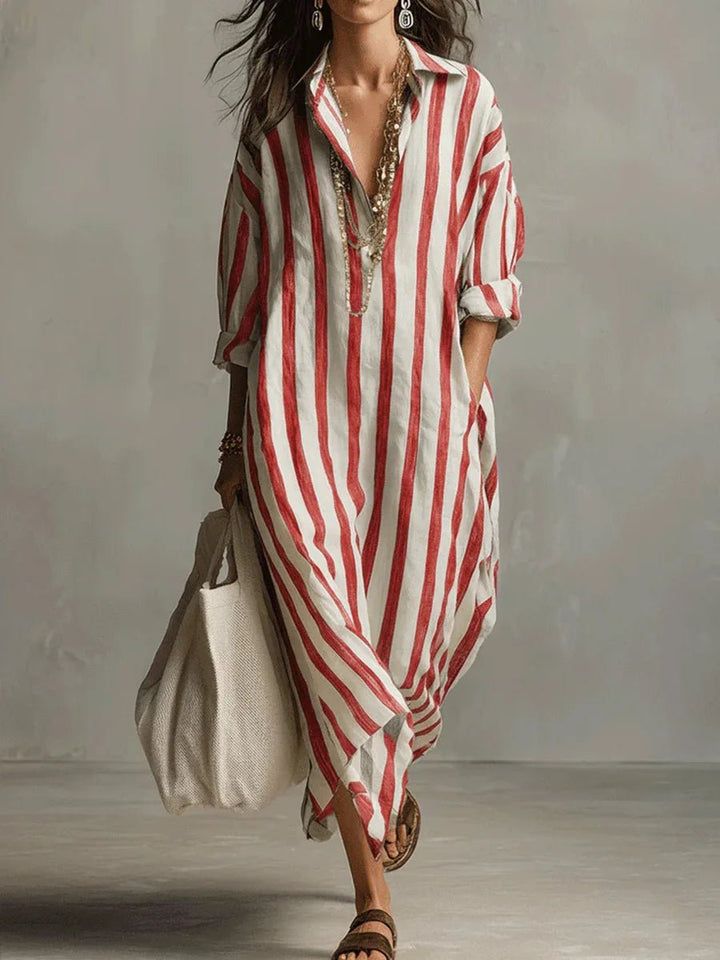 Eleanor oversized linen striped shirt maxi dress, alternate view