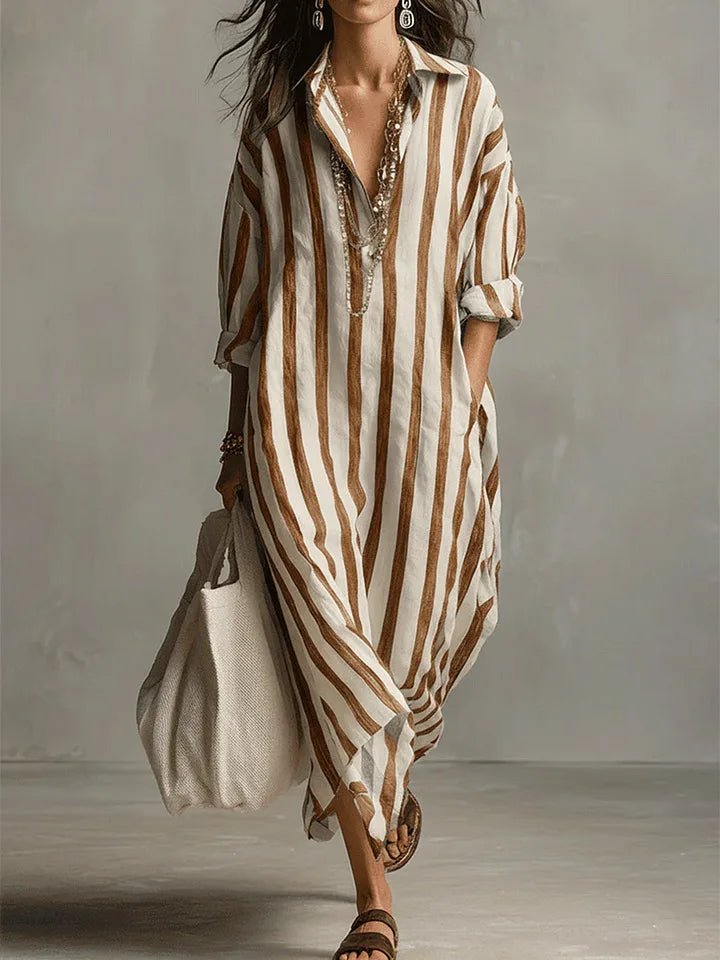Eleanor oversized linen striped shirt maxi dress, alternate view