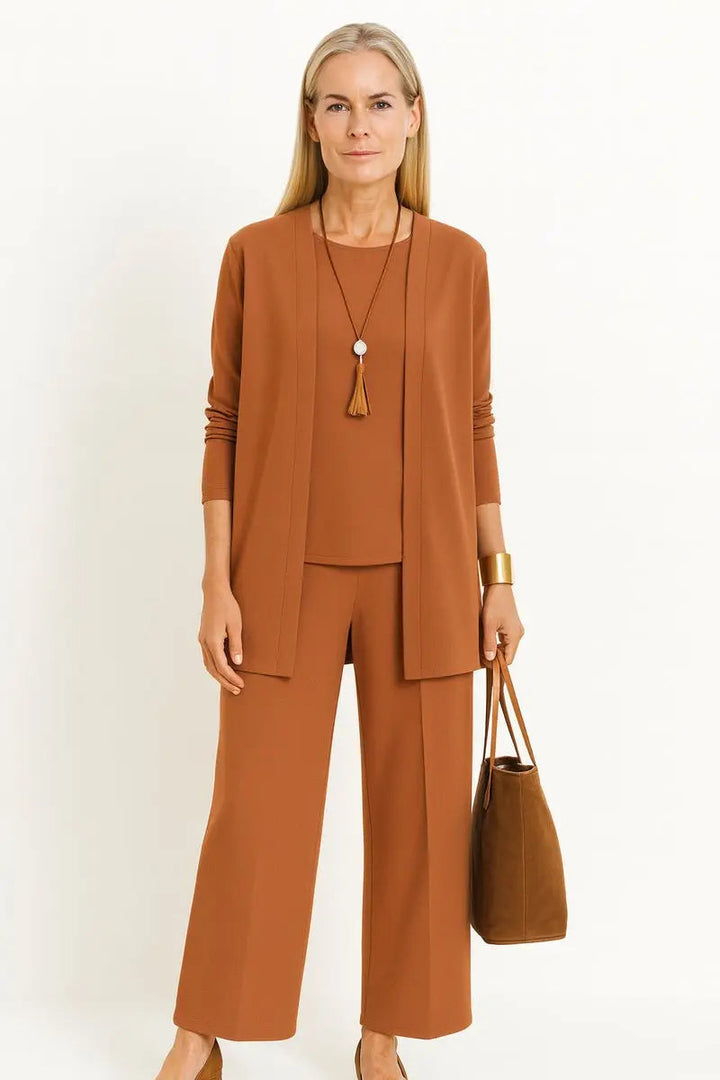 Emmanuelle longline cardigan and wide leg trouser 3 piece set, alternate view