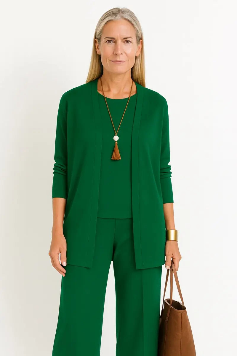 Emmanuelle longline cardigan and wide leg trouser 3 piece set, alternate view
