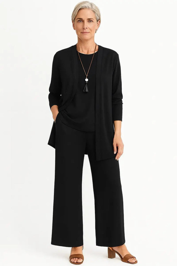 Emmanuelle longline cardigan and wide leg trouser 3 piece set, alternate view