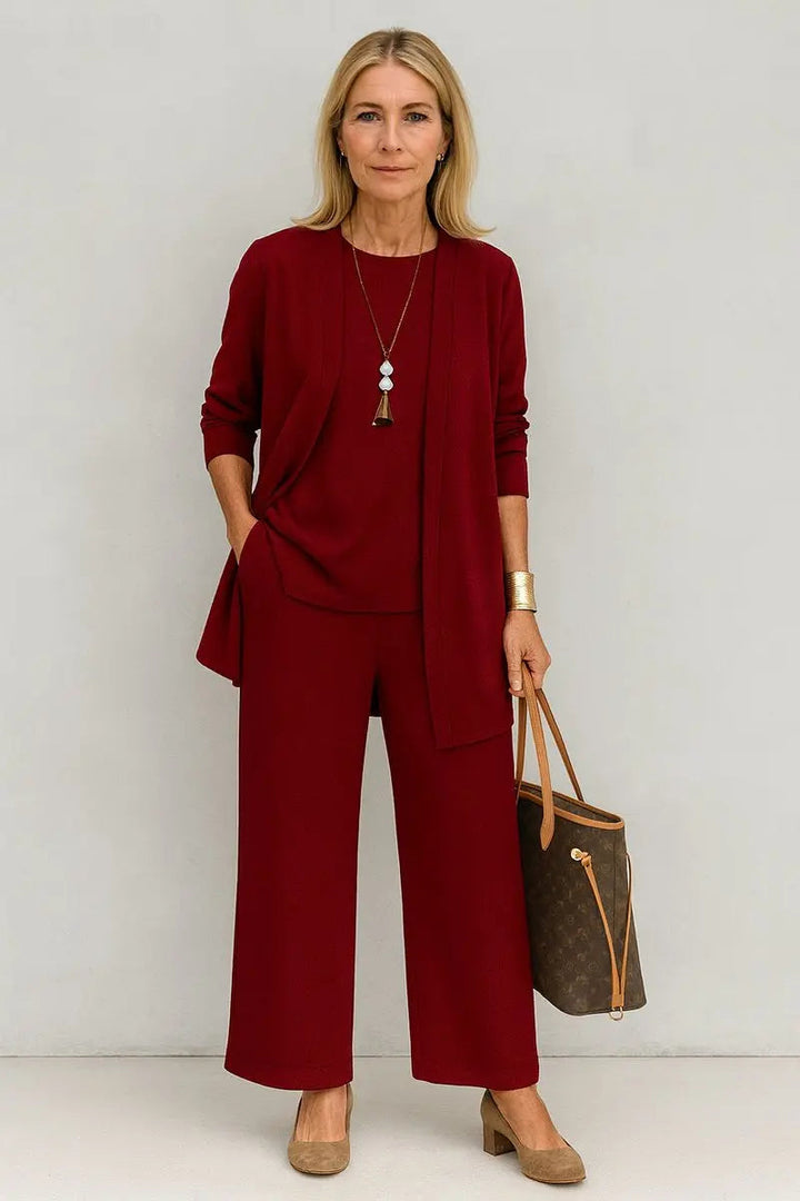 Emmanuelle longline cardigan and wide leg trouser 3 piece set, alternate view