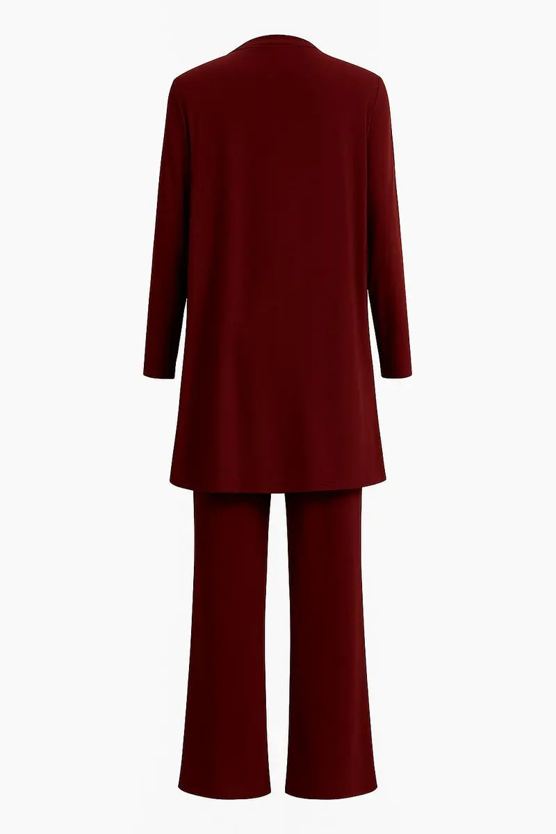 Emmanuelle longline cardigan and wide leg trouser 3 piece set, alternate view