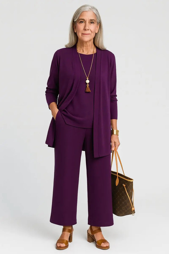 Emmanuelle longline cardigan and wide leg trouser 3 piece set, alternate view