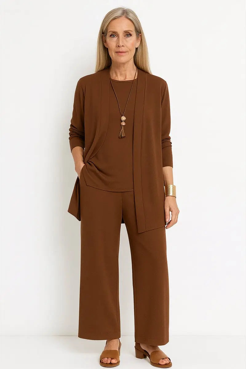 Emmanuelle longline cardigan and wide leg trouser 3 piece set, alternate view