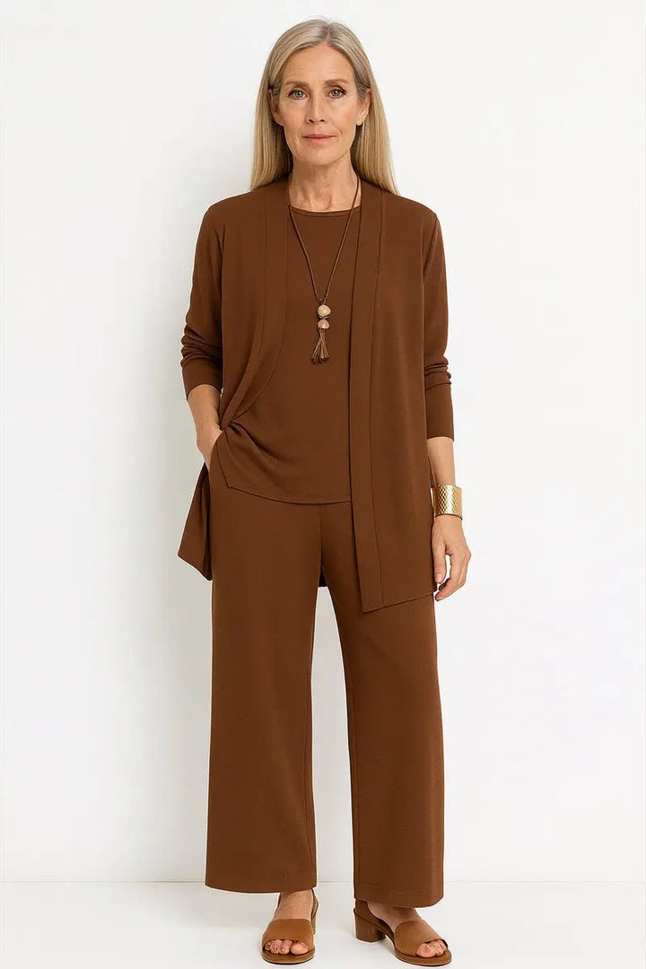 Emmanuelle longline cardigan and wide leg trouser 3 piece set, alternate view