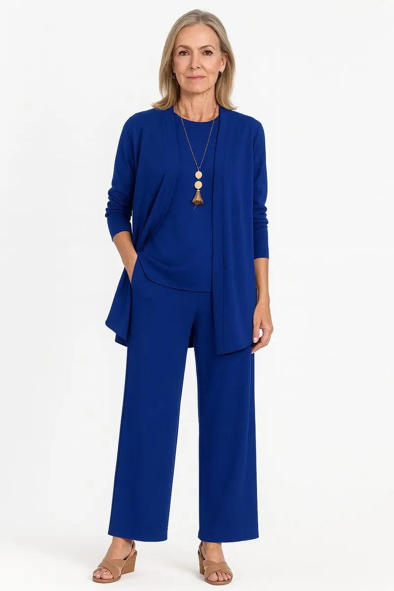 Emmanuelle longline cardigan and wide leg trouser 3 piece set, alternate view