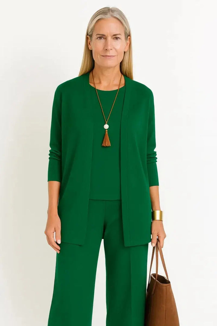 Emmanuelle longline cardigan and wide leg trouser 3 piece set, alternate view