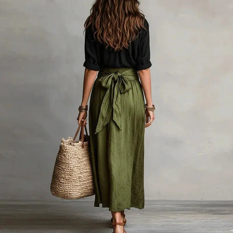 Godelieve linen co-ord set button down top midi skirt, alternate view