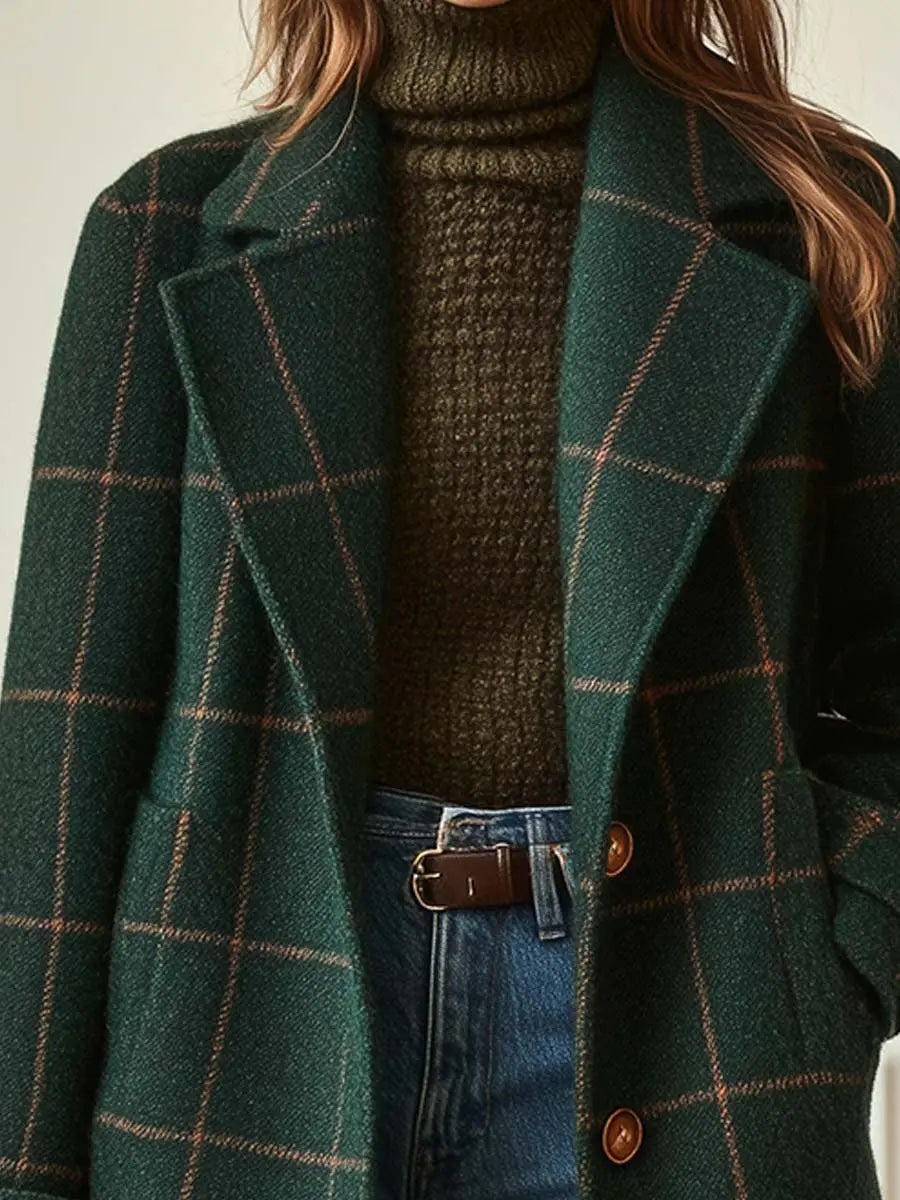 Grace wool blend check coat double breasted, alternate view